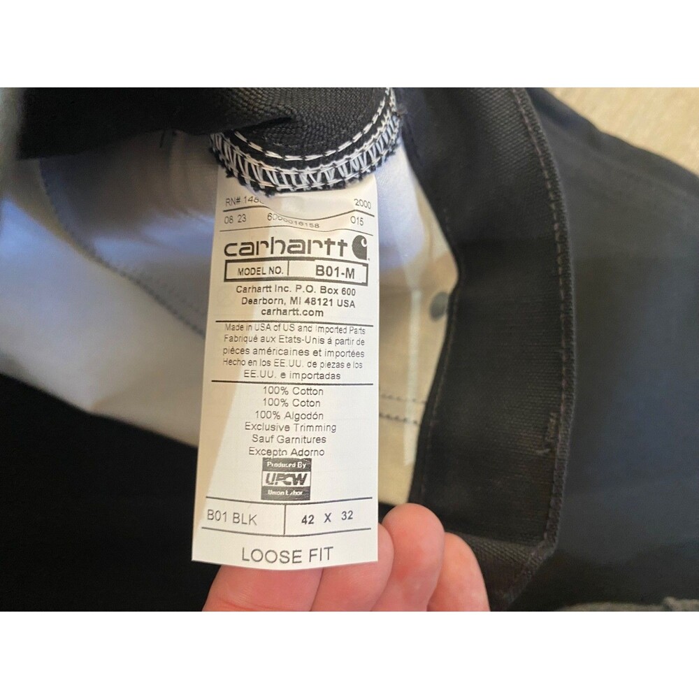 Carhartt B-01 Mens 42x32 Duck Double-Front Knee Black Work Dungaree Pants - Picture 6 of 11